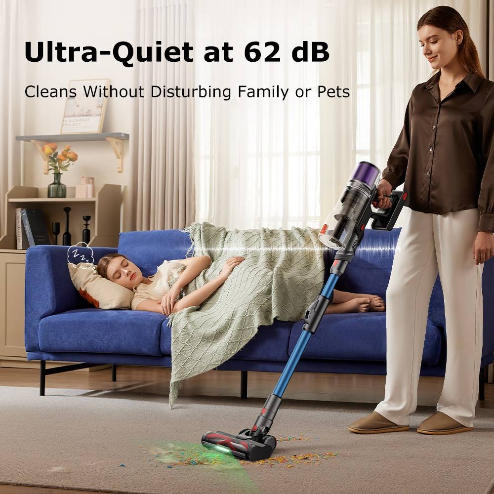 Proscenic P16 Flexible Battery Vacuum Cleaner, 550 W/45 Kpa, 55 Mins Vacuum Cleaner, Wireless with Touchscreen Folding Tube, Green Light, Wall-Mounted Charging Station, Anti-Tangle for Carpet, Hard