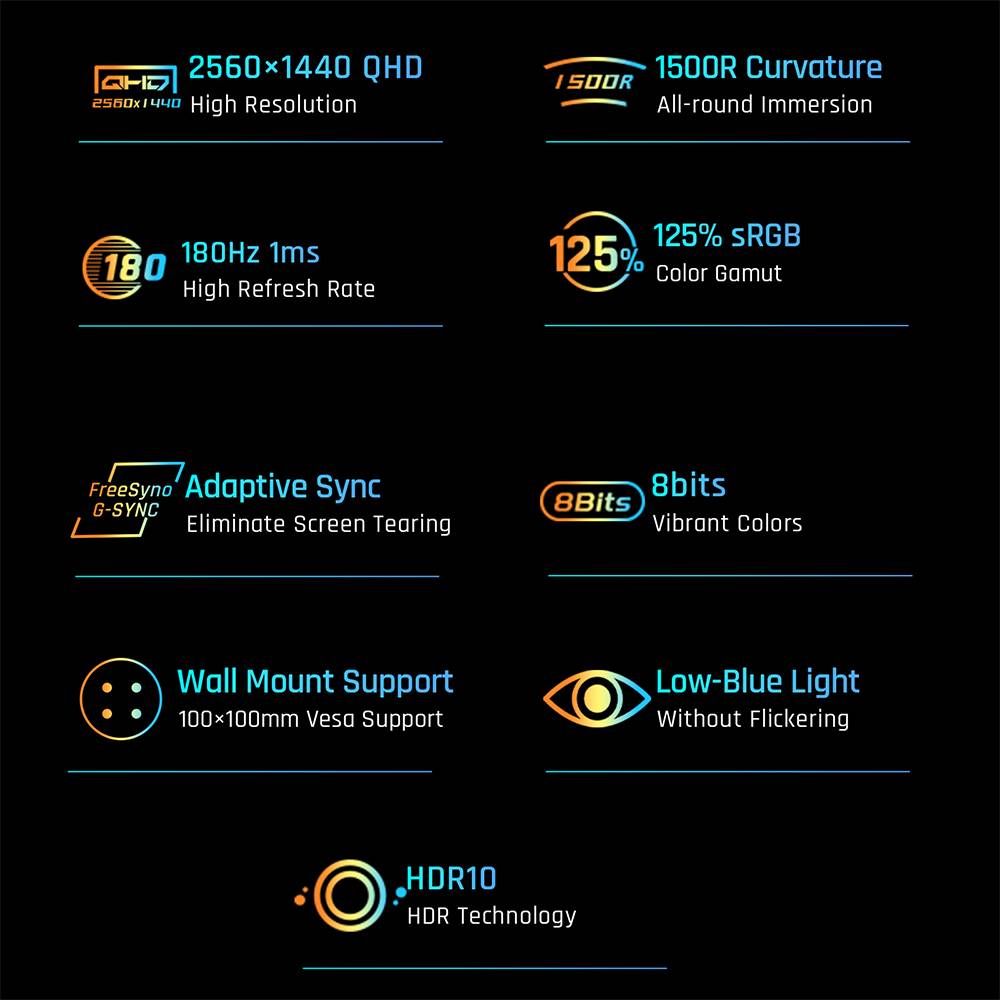 KTC H32S17 32 inch 1500R Curved Gaming Monitor 2560x1440 QHD 180Hz 16:9 ELED 99% sRGB HDR10 1ms MPRT Response Time Low-blue Compatible with FreeSync and G-SYNC USB HDMI2.0 2xDP1.4 Audio Out Flexible Adjustment with Sturdy Tripod VESA Mount Displayer