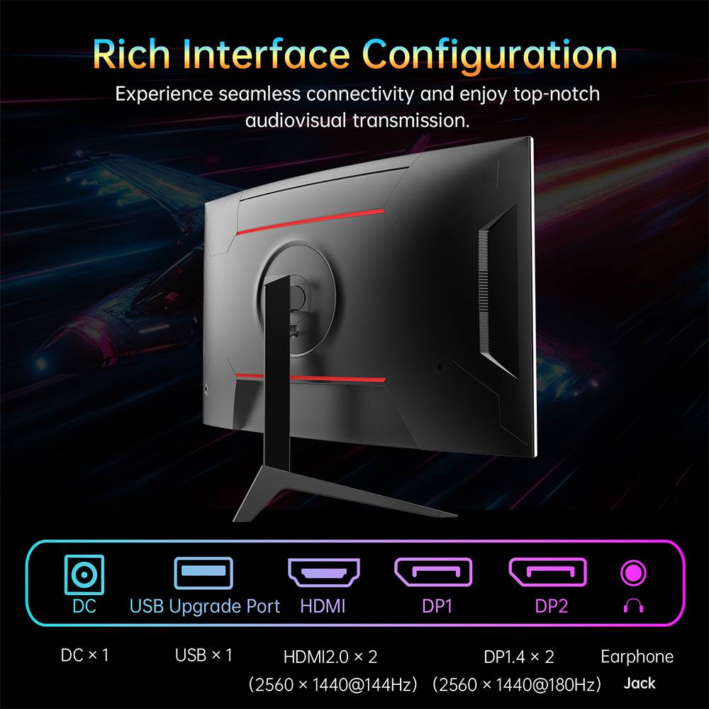 KTC H32S17 32 inch 1500R Curved Gaming Monitor 2560x1440 QHD 180Hz 16:9 ELED 99% sRGB HDR10 1ms MPRT Response Time Low-blue Compatible with FreeSync and G-SYNC USB HDMI2.0 2xDP1.4 Audio Out Flexible Adjustment with Sturdy Tripod VESA Mount Displayer