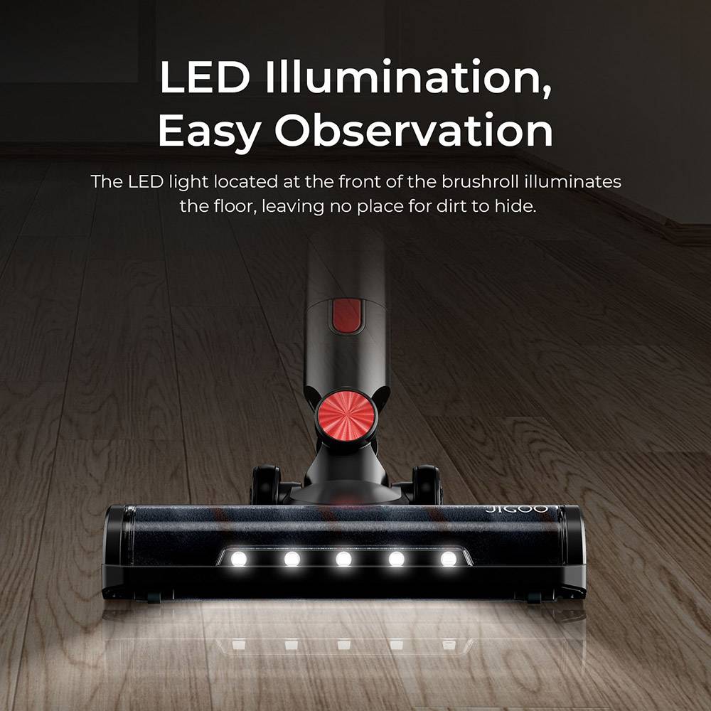 JIGOO C500 Cordless Vacuum Cleaner, 33KPa Suction, 500W Motor, Smart Dust Sensor, 1.2L Dust Cup, Up to 60 Mins Runtime, 2200mAh Removable Battery, LED Touch Screen, Rotatable Metal Tube