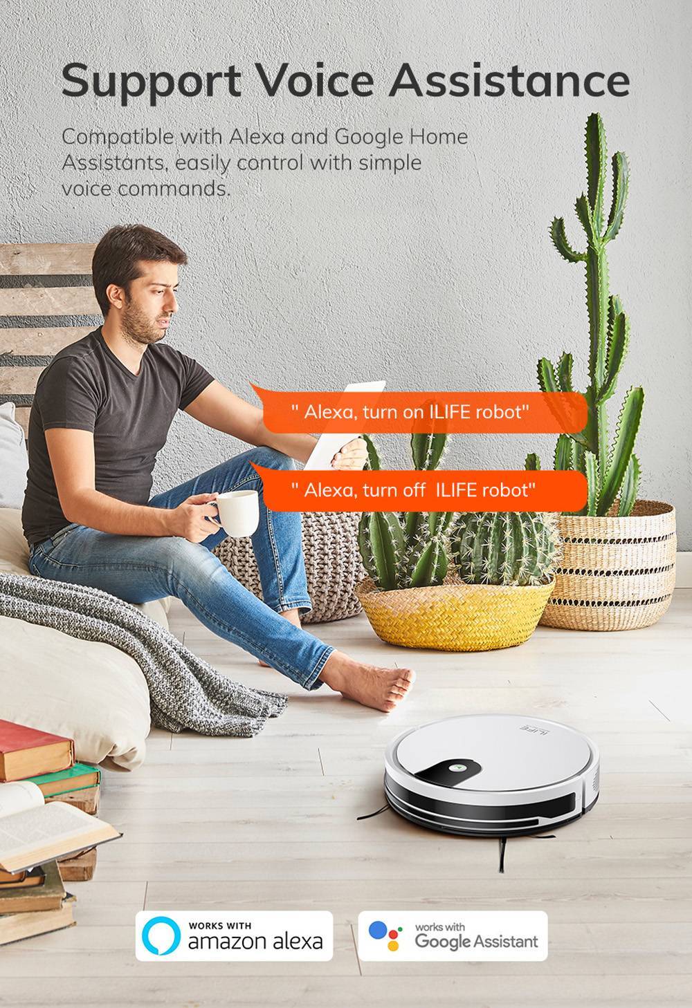 ILIFE G9 Pro Robot Vacuum Cleaner, with Self-Emptying Station, Gyroscope Navigation, 3000Pa Suction, 100min Runtime, 2.5L Dust Bag, Plan/Edge/Spot/Max Mode, Support Alexa/Google Home, with Remote Control, White