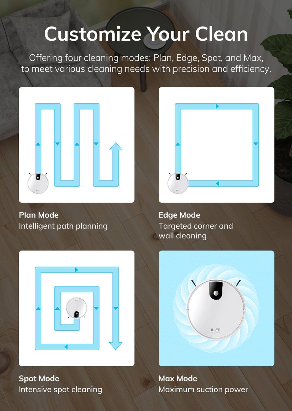 ILIFE G9 Pro Robot Vacuum Cleaner, with Self-Emptying Station, Gyroscope Navigation, 3000Pa Suction, 100min Runtime, 2.5L Dust Bag, Plan/Edge/Spot/Max Mode, Support Alexa/Google Home, with Remote Control, White