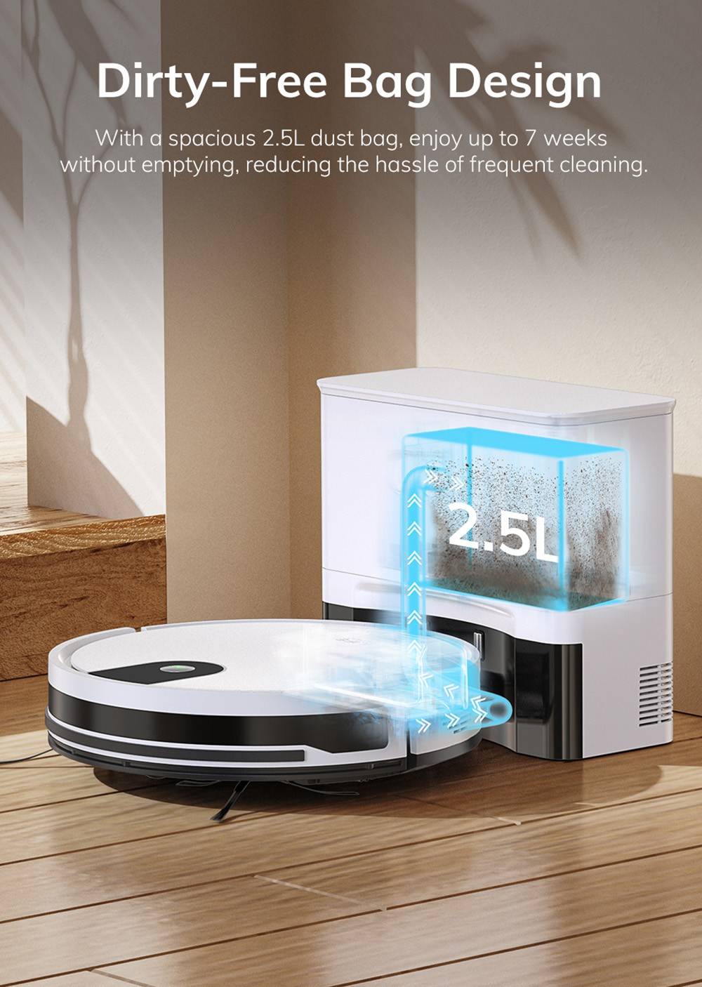 ILIFE G9 Pro Robot Vacuum Cleaner, with Self-Emptying Station, Gyroscope Navigation, 3000Pa Suction, 100min Runtime, 2.5L Dust Bag, Plan/Edge/Spot/Max Mode, Support Alexa/Google Home, with Remote Control, White