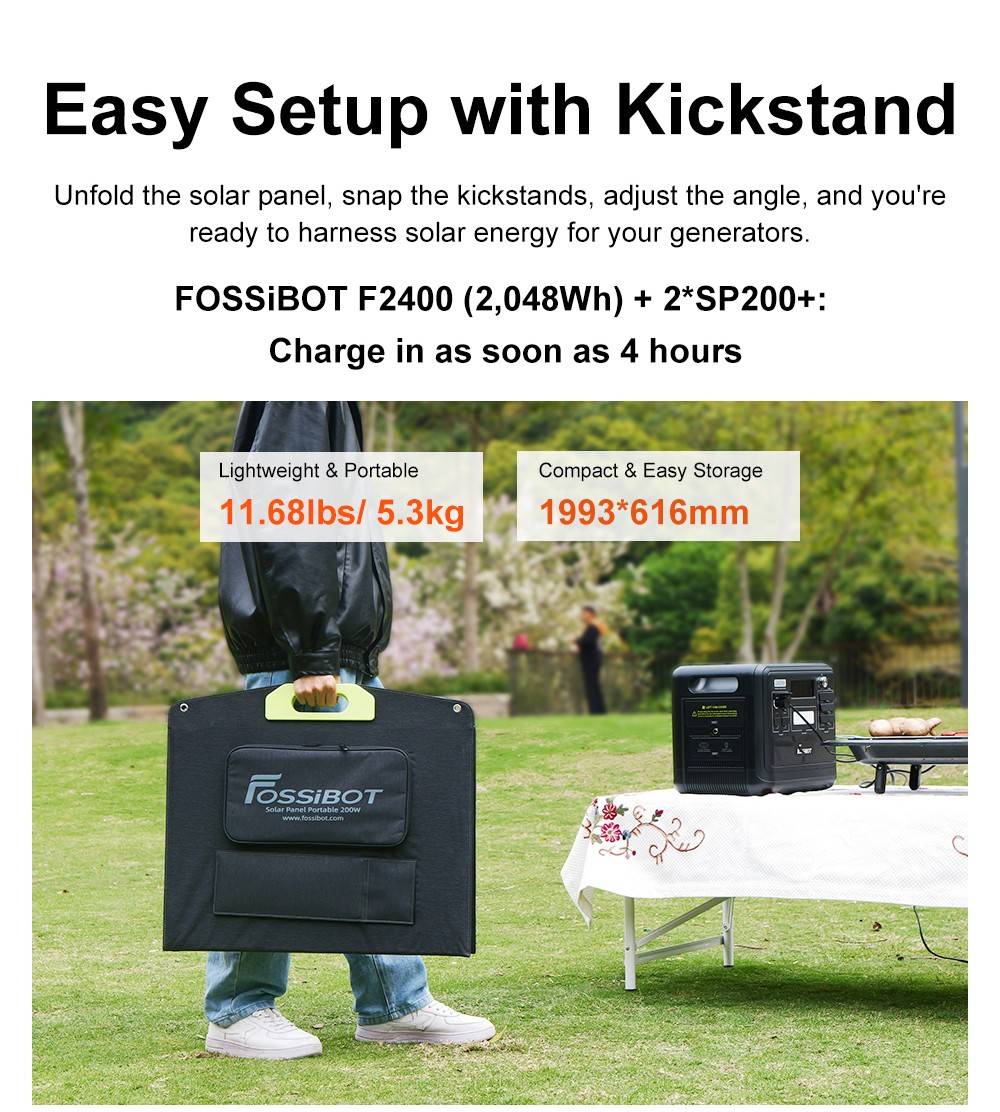 FOSSiBOT SP200+ 200W Portable Solar Panel, 23.4% High Cell Efficiency, for Home, RV, Camping, Blackout - Green