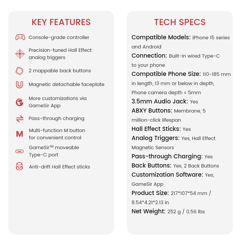 GameSir G8 Type-C Mobile Gaming Controller, Plug and Play Gamepad with Hall Effect Joysticks/Hall Trigger, 3.5mm Audio Jack, Compatible with Android & iPhone 15 Series