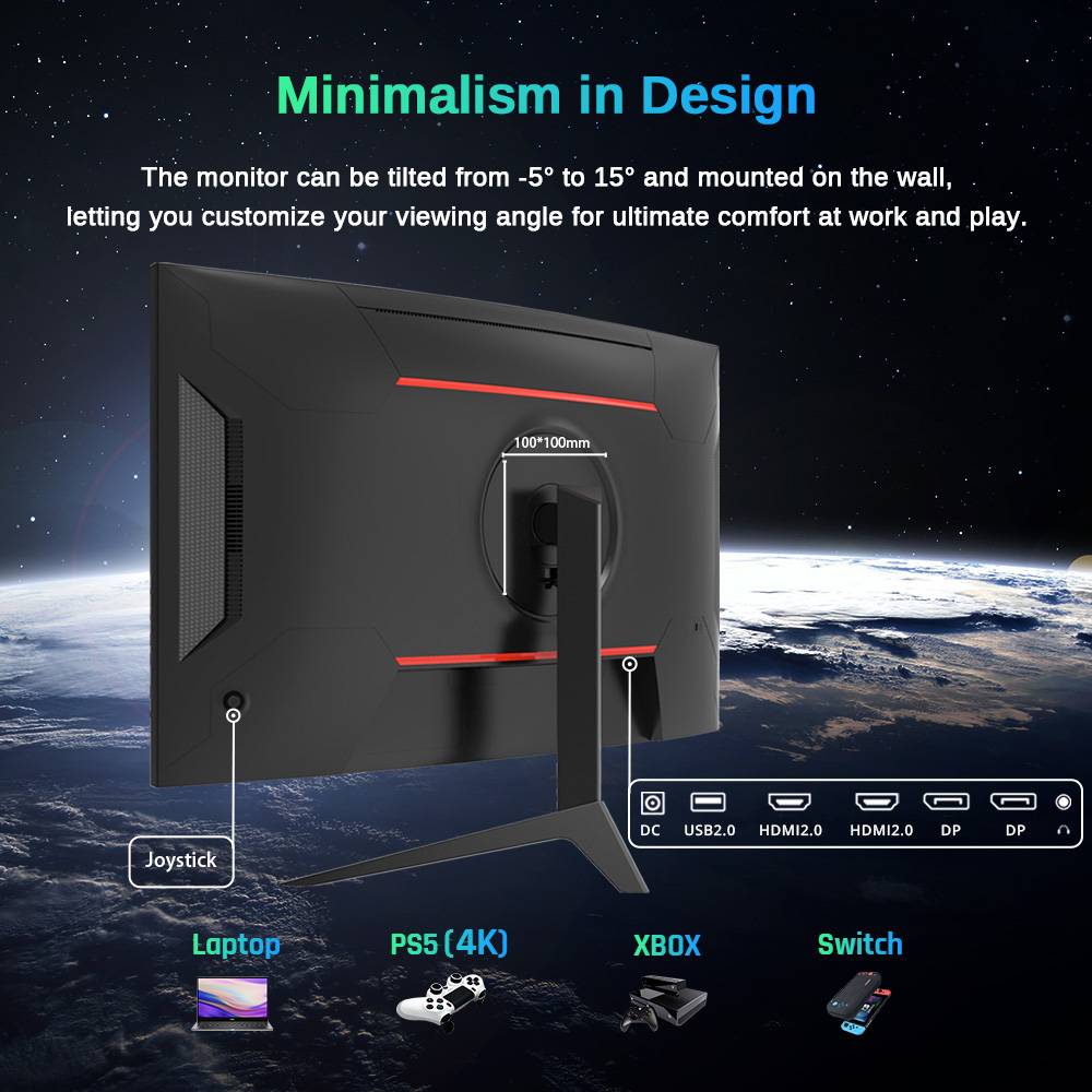 KTC H27S17 27-inch 1500R Curved Gaming Monitor QHD 2560x1440 16:9 ELED 165Hz 99% sRGB 4000:1 Contrast Ratio 1ms MPRT Response Time Low Motion Blur Compatible with FreeSync G-Sync USB HDMI2.0 2xDP1.2 Audio Out VESA Mount