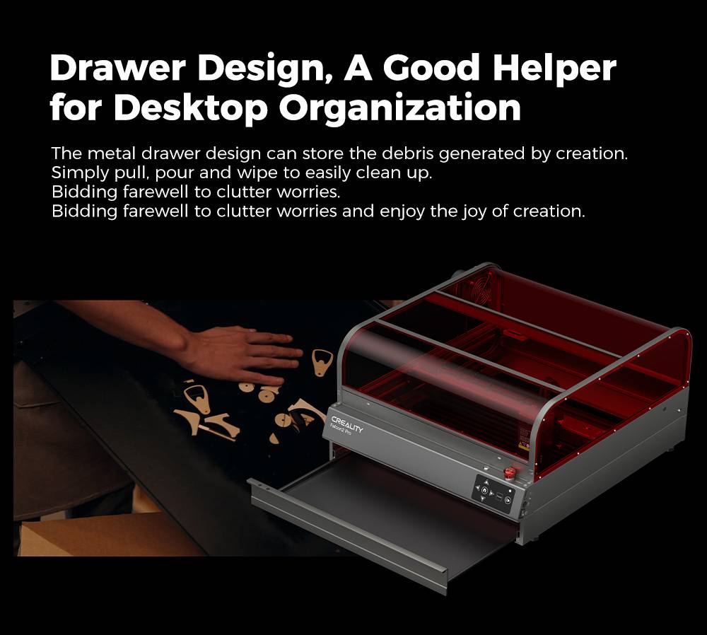 Creality Falcon2 Pro 40W Laser Engraver Cutter,  FDA Class1 Safety Certification, Smoke Exhaust, Integrated Air Assist, Built-in Camera, Fence Type Protection Strip, Fire / Airflow / Lens Monitoring, 400*415mm