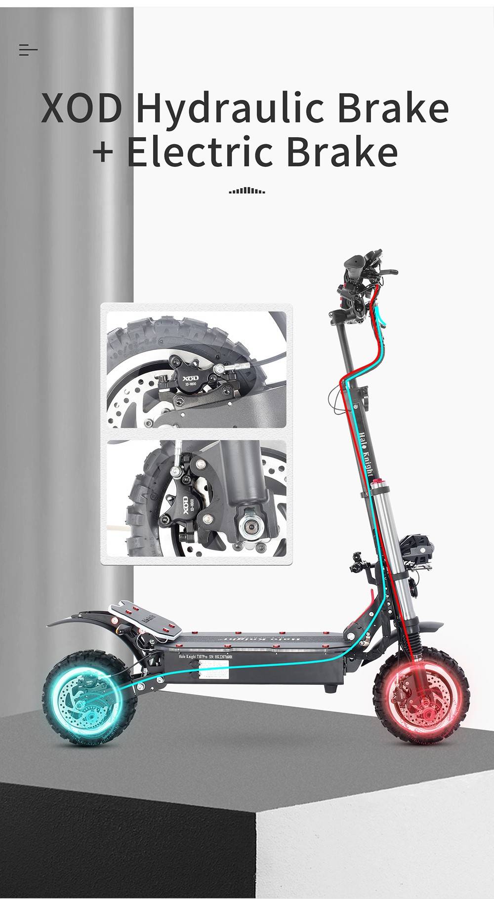 Halo Knight T107 Pro Electric Scooter 11'' Off-road Tire 3000W*2 Dual Motor 95km/h Max Speed 60V 38.4Ah Battery 80km Max