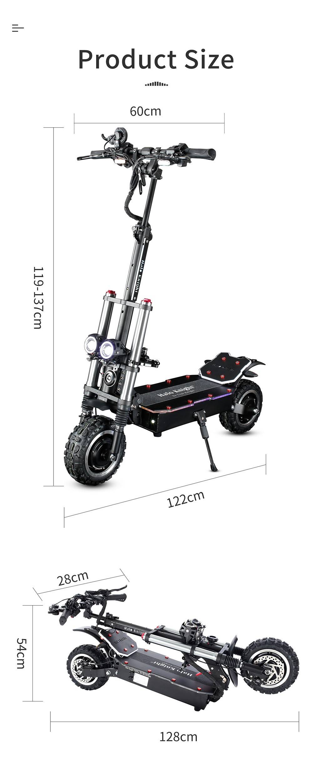 Halo Knight T107 Pro Electric Scooter 11'' Off-road Tire 3000W*2 Dual Motor 95km/h Max Speed 60V 38.4Ah Battery 80km Max