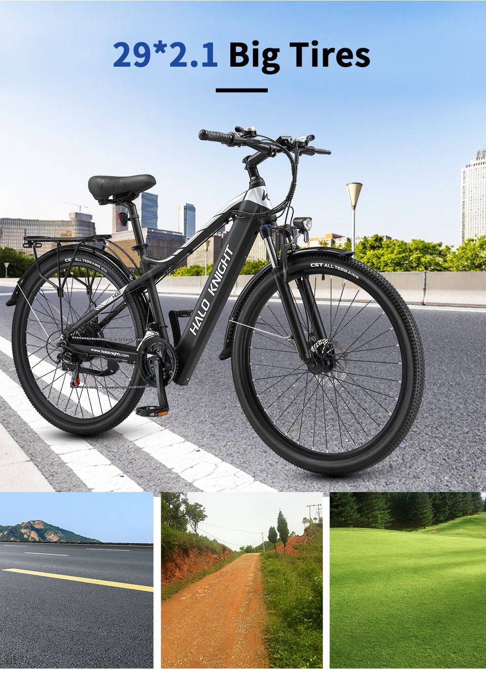 Halo Knight H02 Electric Bike, 750W Brushless Motor, 48V 16Ah Battery, 29*2.1-inch Tires, 50km/h Max Speed, 60km Max Range, Shimano 21 Speed, Mechanical Disc Brake - Black