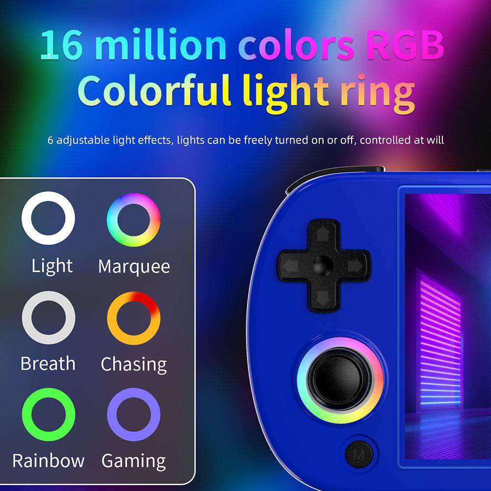 ANBERNIC RG40XX H Retro Game Console with RGB Light, 64GB TF Card with 5000+ Games,  LPDDR4 1GB, 640*480P IPS Screen, 3200mAh Battery for 6 Hours Autonomy, Linux OS, 5G Wifi Bluetooth, Moonlight Streaming - Blue