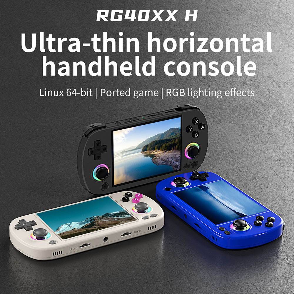 ANBERNIC RG40XX H Retro Game Console with RGB Light, 64GB TF Card with 5000+ Games,  LPDDR4 1GB, 640*480P IPS Screen, 3200mAh Battery for 6 Hours Autonomy, Linux OS, 5G Wifi Bluetooth, Moonlight Streaming - Blue