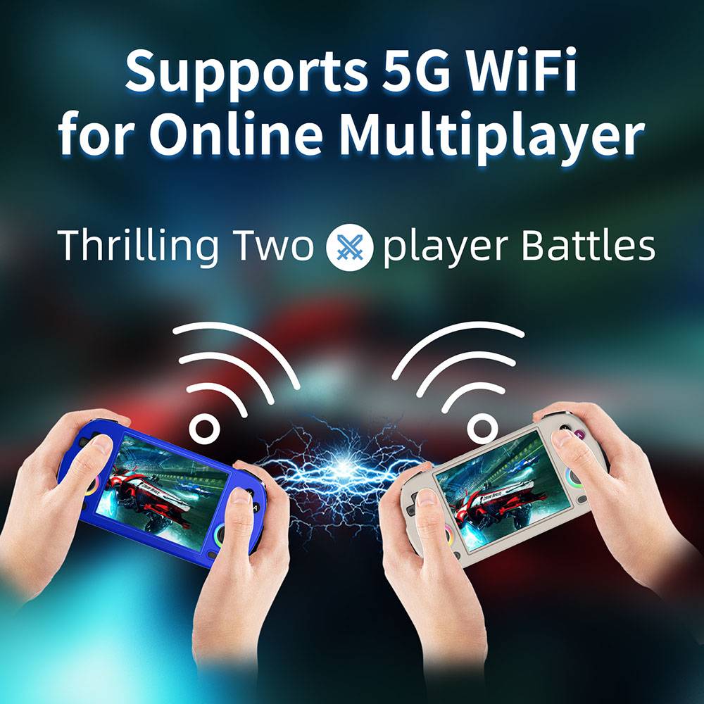 ANBERNIC RG40XX H Retro Game Console with RGB Light, 64GB TF Card with 5000+ Games,  LPDDR4 1GB, 640*480P IPS Screen, 3200mAh Battery for 6 Hours Autonomy, Linux OS, 5G Wifi Bluetooth, Moonlight Streaming - Blue