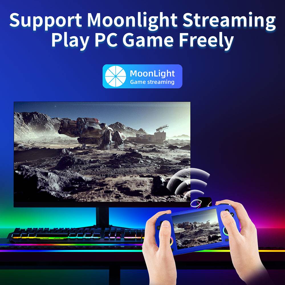 ANBERNIC RG40XX H Retro Game Console with RGB Light, 64GB TF Card with 5000+ Games,  LPDDR4 1GB, 640*480P IPS Screen, 3200mAh Battery for 6 Hours Autonomy, Linux OS, 5G Wifi Bluetooth, Moonlight Streaming - Blue