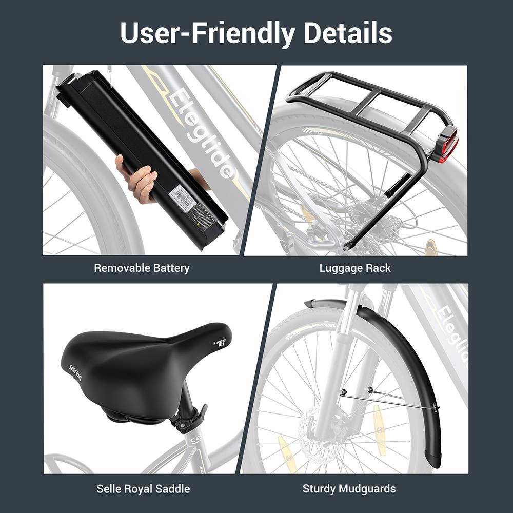 Eleglide C1 ST 27.5 inch Trekking Bike with 250W Ananda Mid-Drive Motor, 14.5Ah Battery, Max 150km Range, Hydraulic Suspension & Hydraulic Disc Brakes Shimano 7 Gears - Black