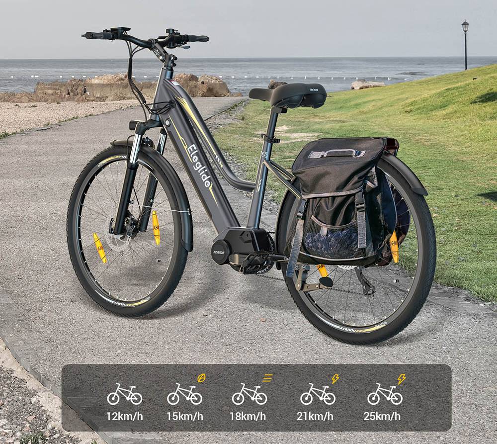 Eleglide C1 ST 27.5-inch Step-through Trekking Bike with 250W Ananda Mid-Drive Motor, 14.5Ah Battery, Max 150km Range, Hydraulic Suspension & Hydraulic Disc Brakes Shimano 7 Gears - Black