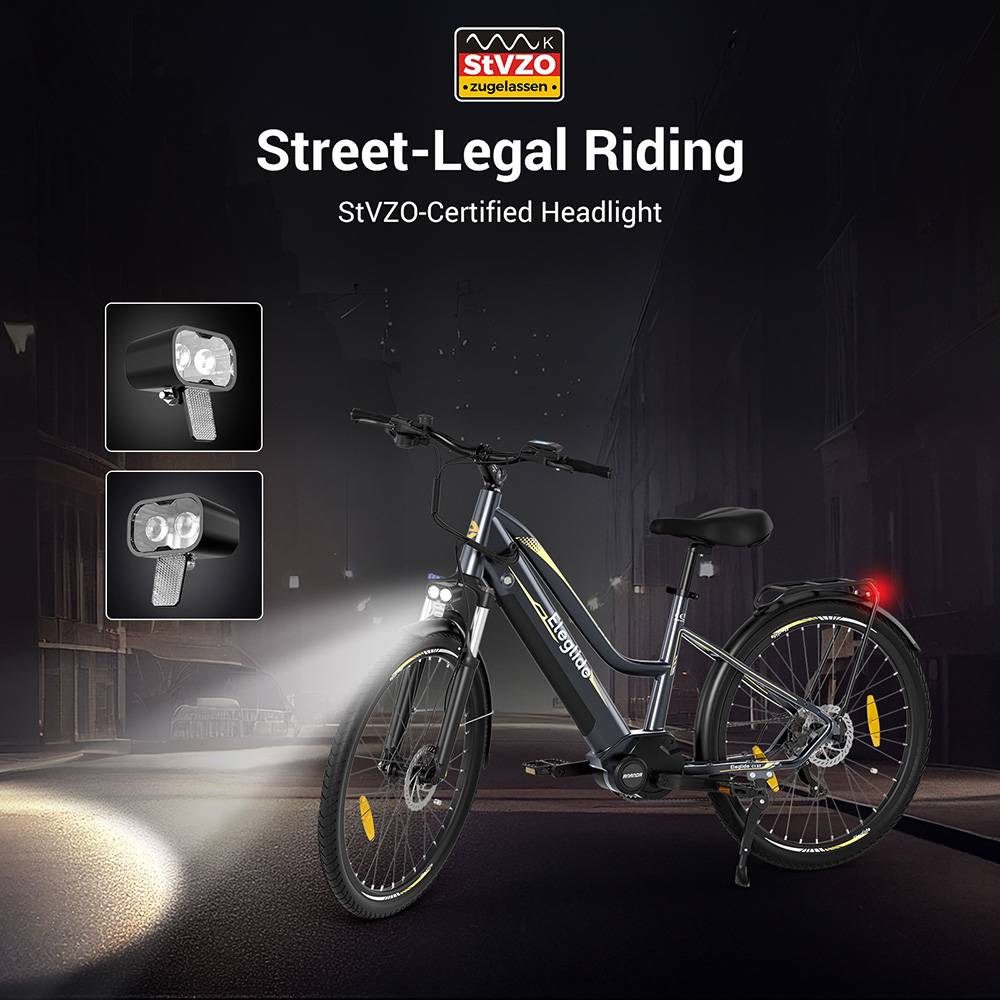 Eleglide C1 ST 27.5 inch Trekking Bike with 250W Ananda Mid-Drive Motor, 14.5Ah Battery, Max 150km Range, Hydraulic Suspension & Hydraulic Disc Brakes Shimano 7 Gears - Black