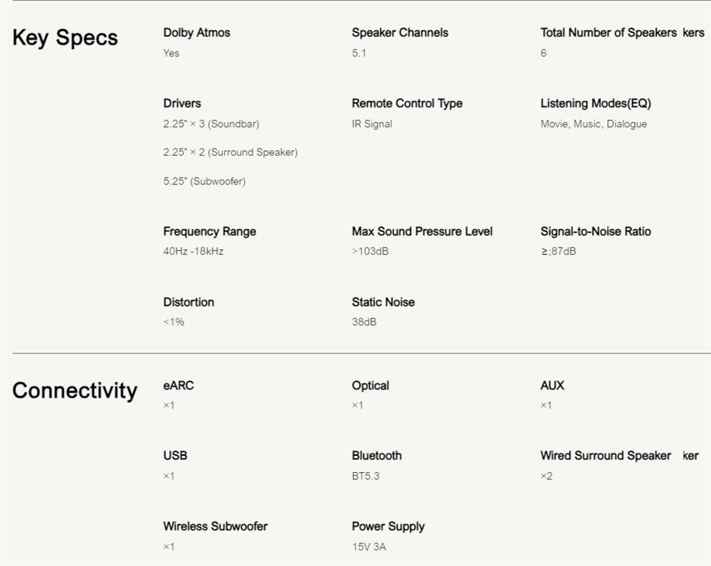 Ultimea Poseidon D60 Soundbar Subwoofer Speaker Kit, Dolby Atmos 5.1, Adjustable Surround Level, Multiple Modes
