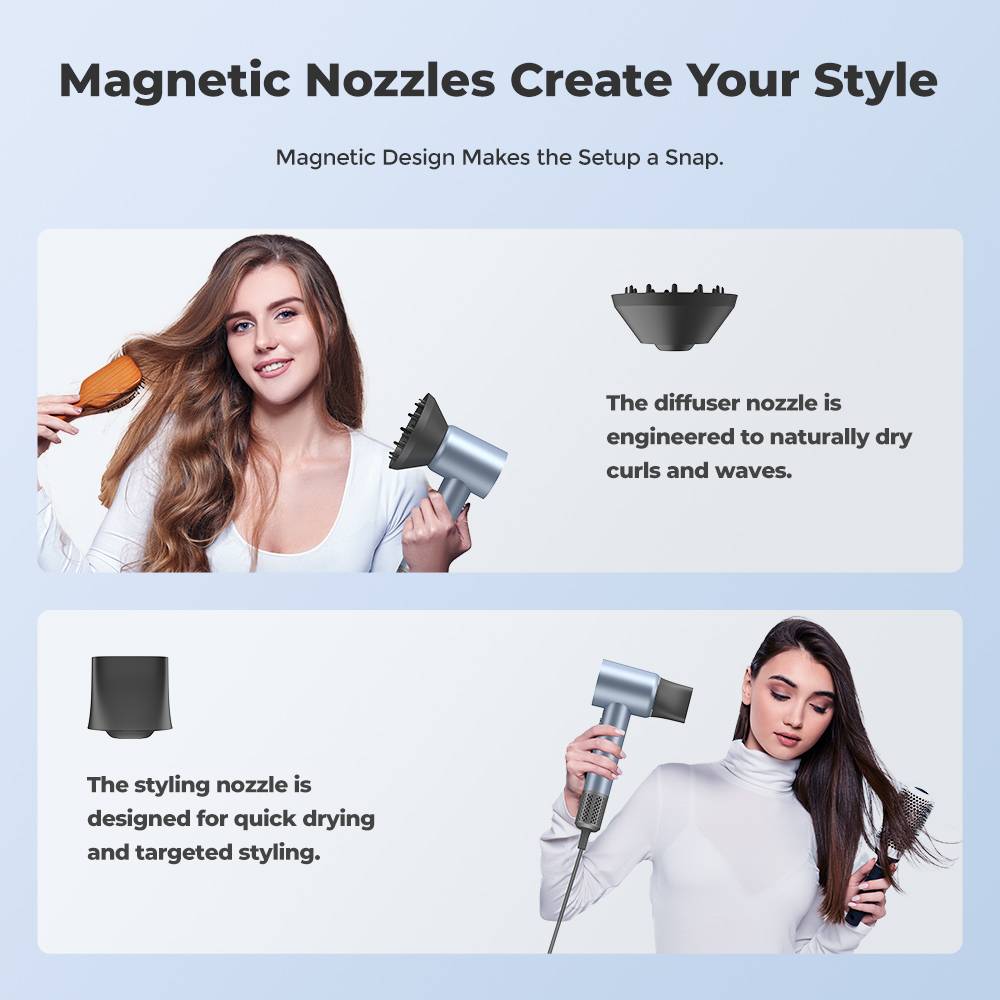 JIGOO H300 1600W High-Speed Hair Dryer, 200 Million Negative Ions, 2 Speed Levels, 110000rpm Brushless Motor, Low Noise, 3-Color Light Ring