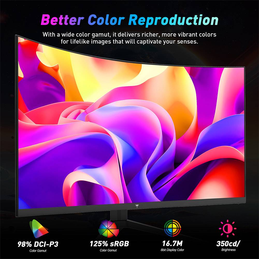 KTC H32S17F 32'' Curved Gaming Monitor, 1920*1080 HVA Panel, 240Hz Refresh Rate, 125% sRGB, 3500:1 Contrast Ratio, Adaptive Sync, HDR10, 3ms Response Time, 2*HDMI2.0 1*DP1.4 1*USB2.0 1*Audio, VESA Mount, Adjustable Tilt, Low Blue Light