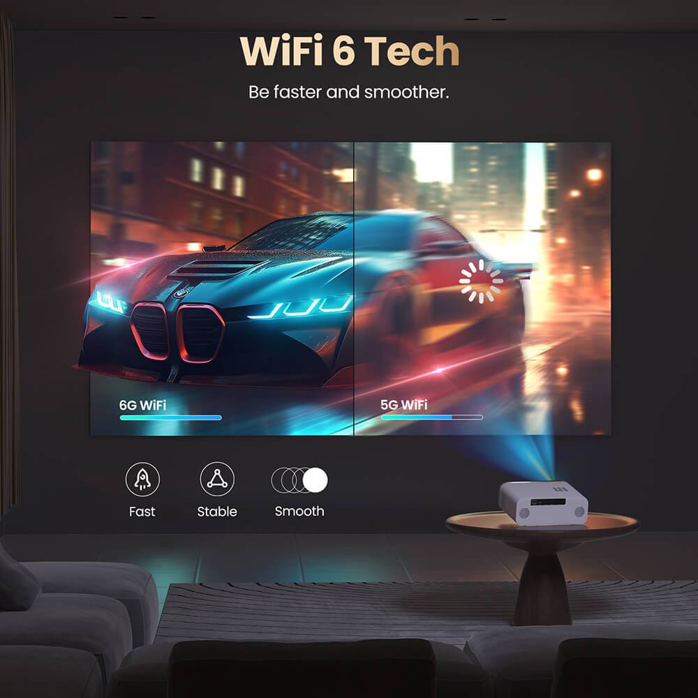 Hunkstar P3 1000 ANSI Android Projector, Native 1080P, 4K Decoding, HDR10, Auto-Keystone Correction & Auto Focus, Android 9.0, Bluetooth 5.0, WiFi 6, 2*5W Speakers