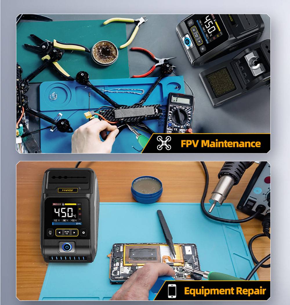 FNIRSI DWS-200 F210 Premium 200W Soldering Iron Station Kit, with 3 Iron Tips and 2 Helping Hands, Temp Value & Curve Mode, 3 Temperature Storage, Full-Color Display