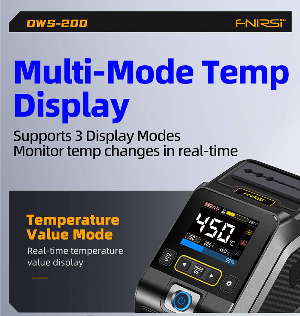 FNIRSI DWS-200 F210 Premium 200W Soldering Iron Station Kit, with 3 Iron Tips and 2 Helping Hands, Temp Value & Curve Mode, 3 Temperature Storage, Full-Color Display