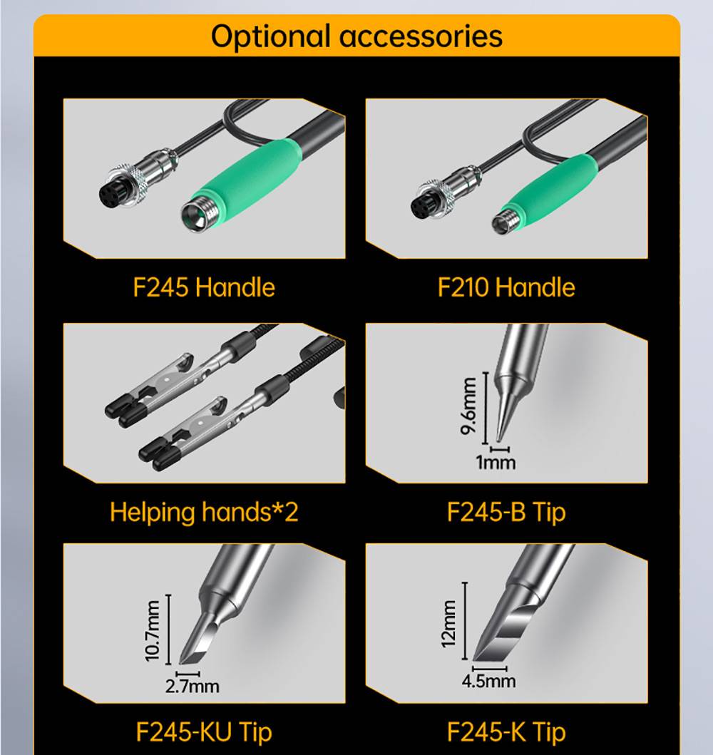 FNIRSI DWS-200 F210 Premium 200W Soldering Iron Station Kit, with 3 Iron Tips and 2 Helping Hands, Temp Value & Curve Mode, 3 Temperature Storage, Full-Color Display
