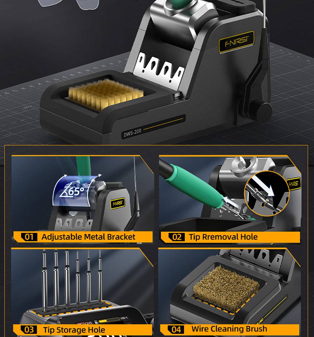 FNIRSI DWS-200 F210 Premium 200W Soldering Iron Station Kit, with 3 Iron Tips and 2 Helping Hands, Temp Value & Curve Mode, 3 Temperature Storage, Full-Color Display