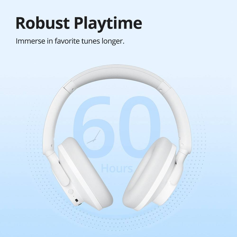 Tronsmart Sounfii Q20 ANC Bluetooth Headphones, 50 Hours Autonomy, 90° Swiveling Earpads, Pair with 2 Devices, Tronsmart App Control, Built-in Mic for Clear Calls, Active Noise Cancellation - White