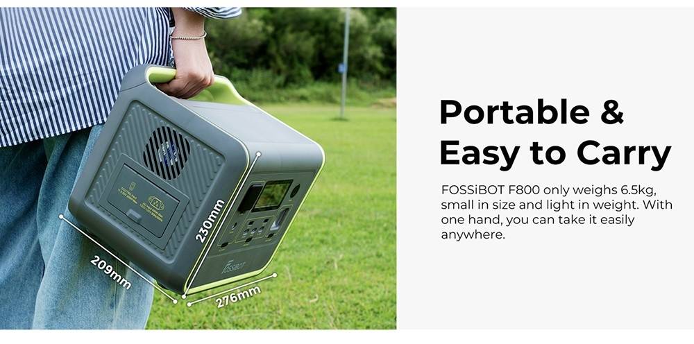 FOSSiBOT F800 Portable Power Station, 512Wh LiFePO4 Solar Generator, 800W AC Output, 200W Max Solar Input, 8 Outlets, LED Light - Black