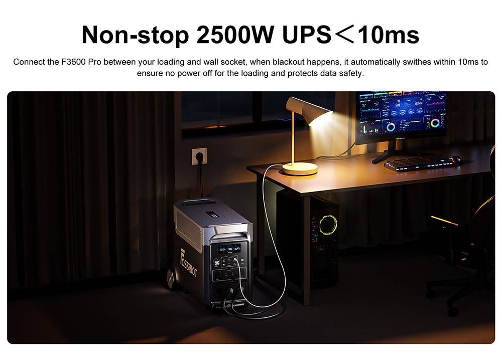 FOSSiBOT F3600 Pro Portable Power Station, 2 Battery Pack Expandable Capacity, 3840Wh Lithium Battery, 3600W High AC Output, 2000W Max Solar Charge, 1.5h Full Charge, 13 Output Ports, LED Flashlight, 5 Charging Speeds