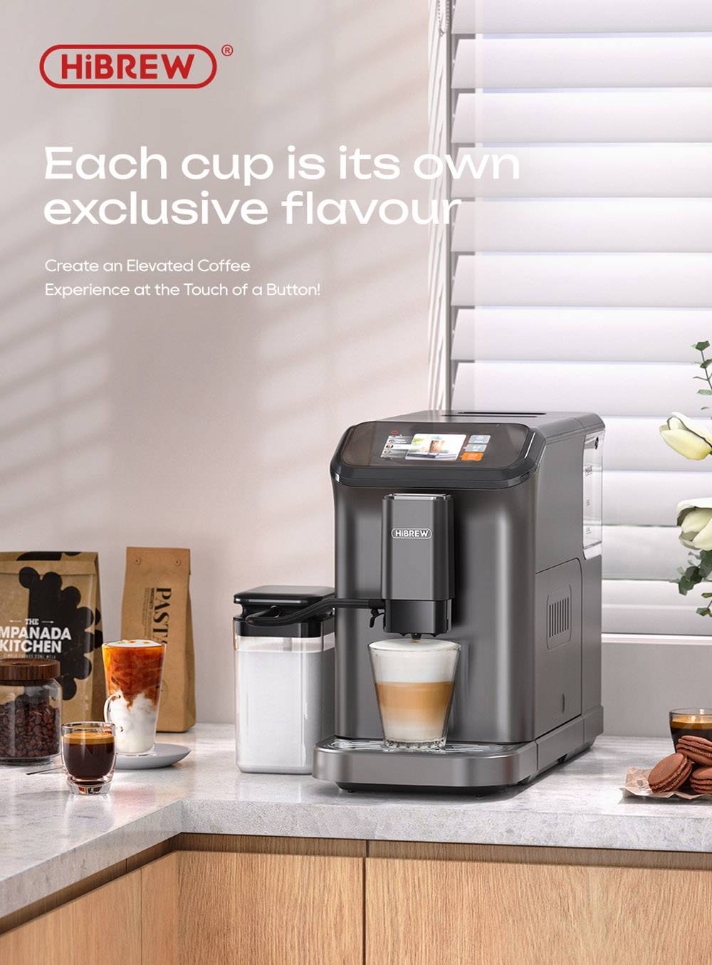 HiBREW H16 Automatic Espresso Machine with Grinder, 20Bar Extraction, 4.3inch Touch Screen, 1.5L Removable Milk Tank