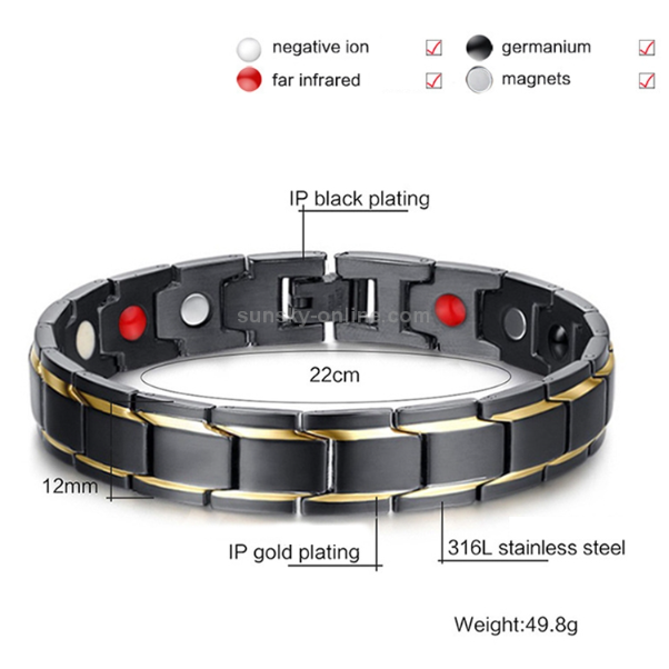 Europe and America Style Fashion Men Jewelry Stainless Steel + Gold-mounted Plating Magnetic Health Bracelet, Size: 12mm*22cm (Steel+Silver)