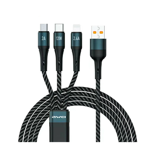 AWEI CL-972 PD120W 3 to 1 Tyep-C Fast Charging Intelligent Temperature Control Data Cable for XIAOMI Smartphone Tablet - Black