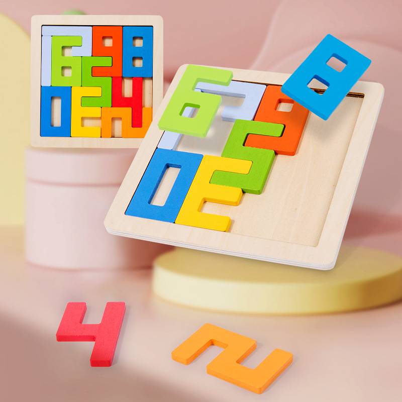 Children&#039;s digital wooden matching puzzle wooden toy