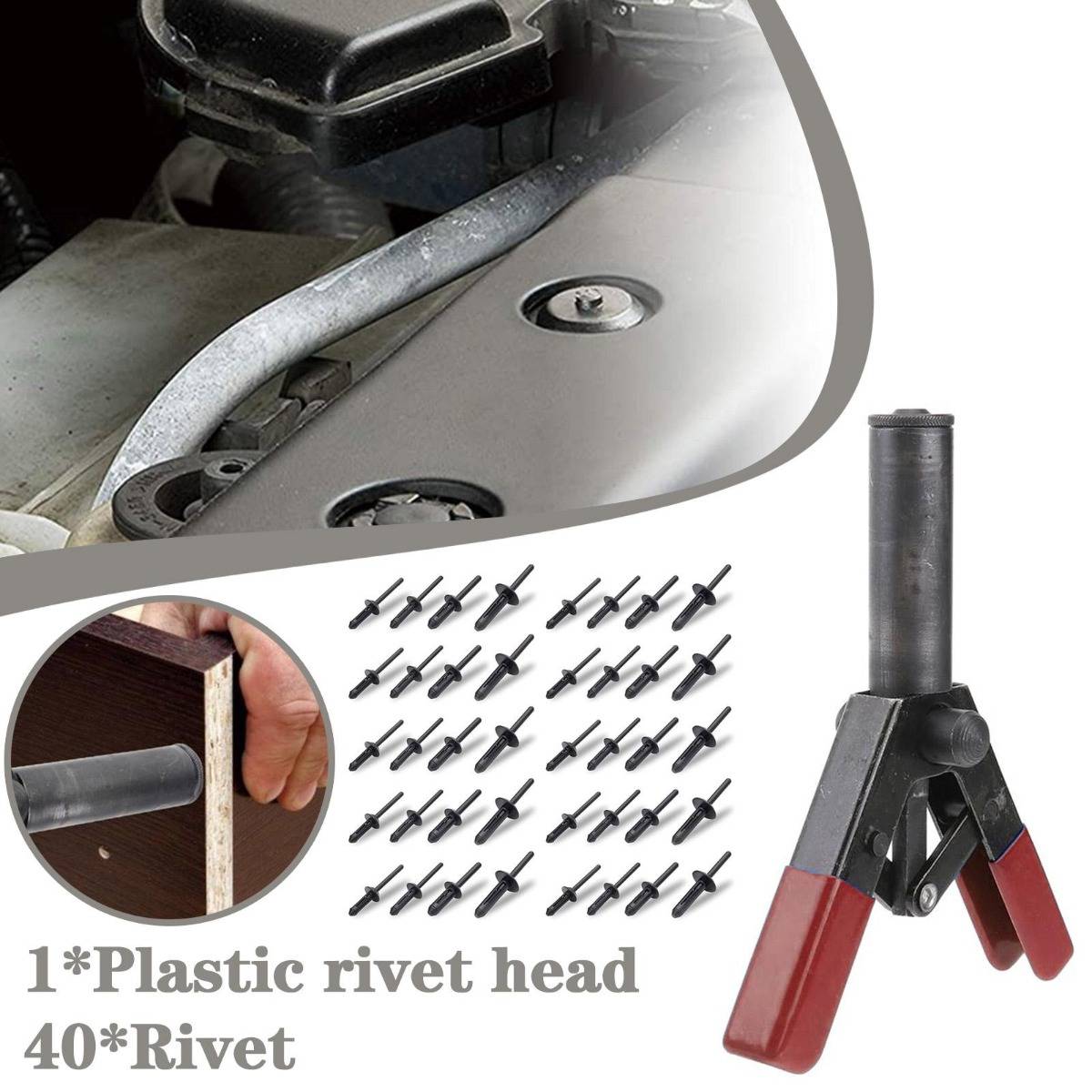 Plastic Rivet Gun 6.3 Inch Poly Hand Riveter Kit For Fastening Door Panels &amp; Automotive Trim With 40 Pieces Of Plastic POM H0O5