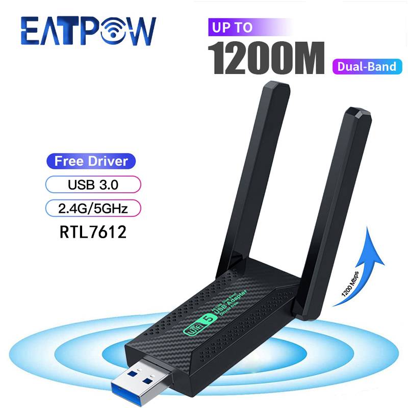 EATPOW WiFi Adapter1200Mbps Dual Band 5G&amp;2.4G WiFi USB Ethernet for Desktop Laptop Wifi Antenna Network Card WiFi Dongle