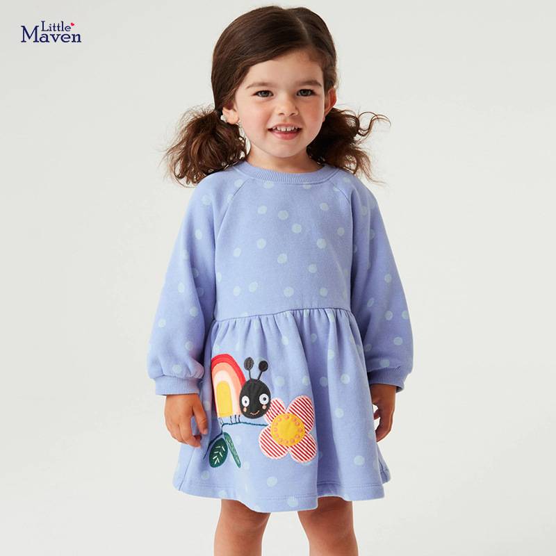 Girls dress autumn kids long sleeve sweatshirt dress cotton cute embroidery Children&#039;s skirts
