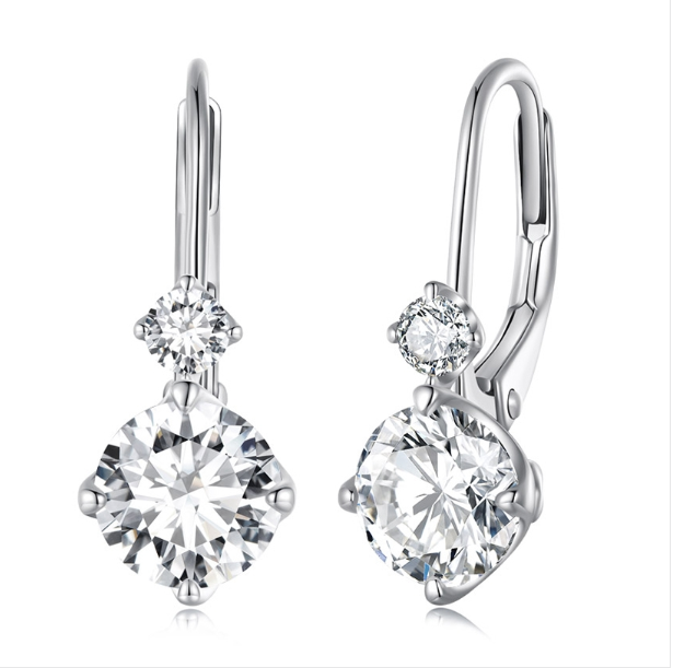 Sterling Silver 925 White Gold Plated Zircon Light Luxury Style Moissanite Earrings