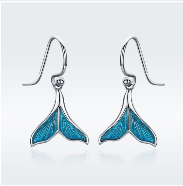 Fish Tail Sterling Silver Earrings Platinum Plated Ladies Accessories