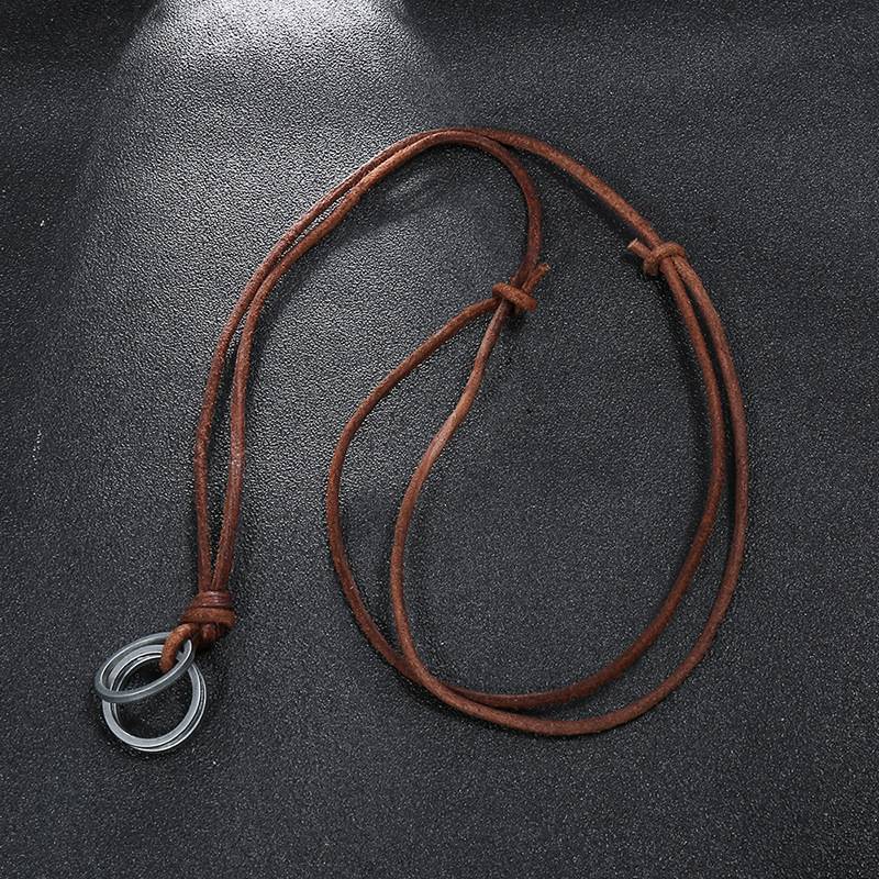 Vintage beach style cowhide necklace simple men&#039;s round leather rope long necklace