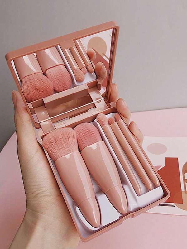 5pcs Makeup Brush Set With Storage Box &amp; Mirror