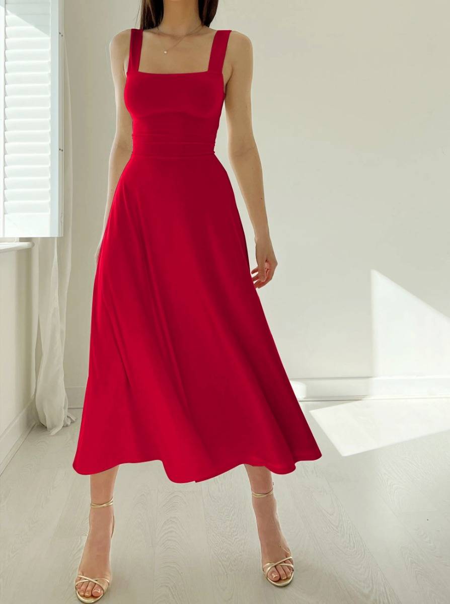 NEW WOMEN&#039;S THICK STRAPS MIDI DRESS