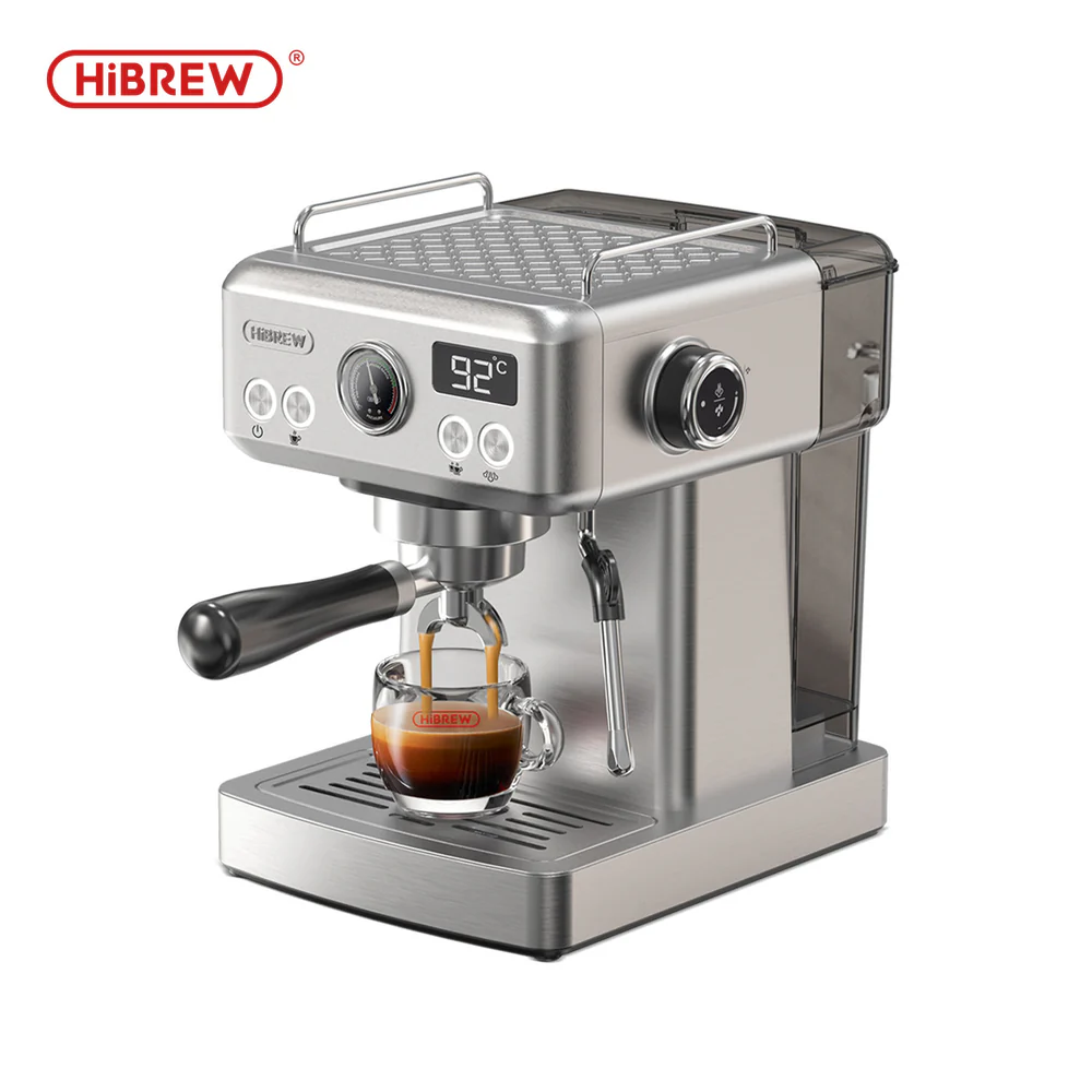 HiBREW H10A 20-Bar Semi-Automatic Espresso Machine | Adjustable Temperature, 58mm Portafilter, Hot &amp; Cold Coffee Maker with Metal Body-Europe-Silv