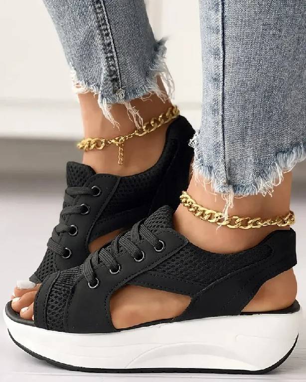 Happy Mother&#039;s Day Limited Time Half Price Offer - Contrast Paneled Cutout Lace-up Muffin Sandals