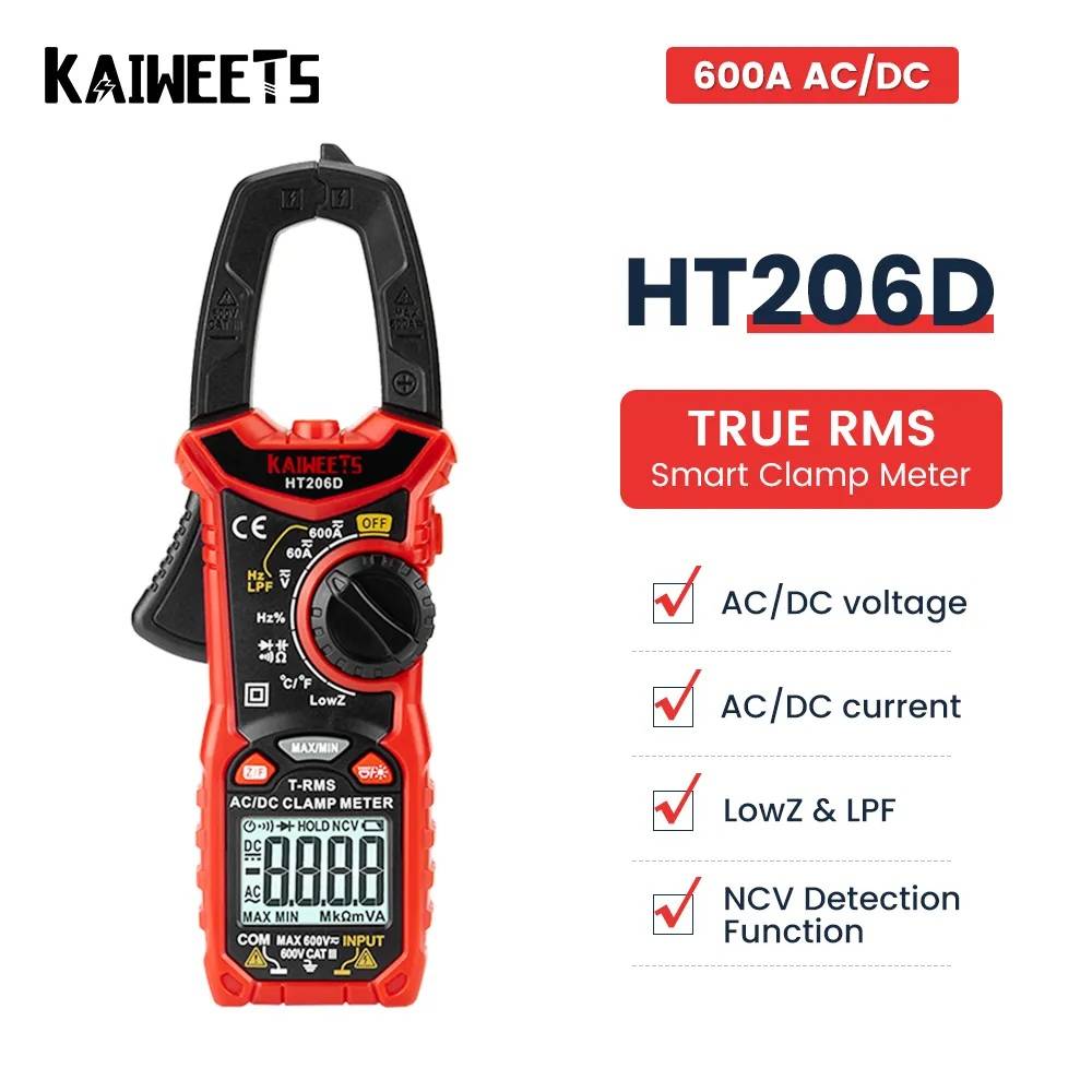 KAIWEETS HT206D Digital Clamp Meter, 6000 Counts, AC/DC Current, LowZ &amp; LPF, NCV Detection Function