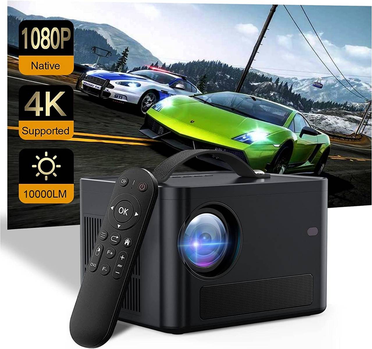 Projector, 5G WiFi Bluetooth Smart Projector, Android TV9.0 Projector, Full HD 1080P 10000 Lumens Projector Support 4K Video &amp; Car Keystone &amp;