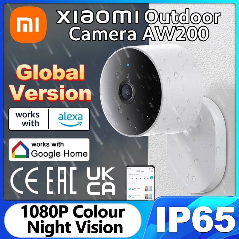 Global Version Xiaomi Outdoor Camera AW200 1080P IP65 Waterproof WiFi Color Night Vision Work with Google Home Alexa AI Human