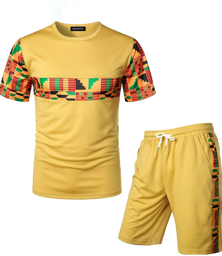 Men&#039;s Printed Colorblock T-Shirt and Shorts Set 022